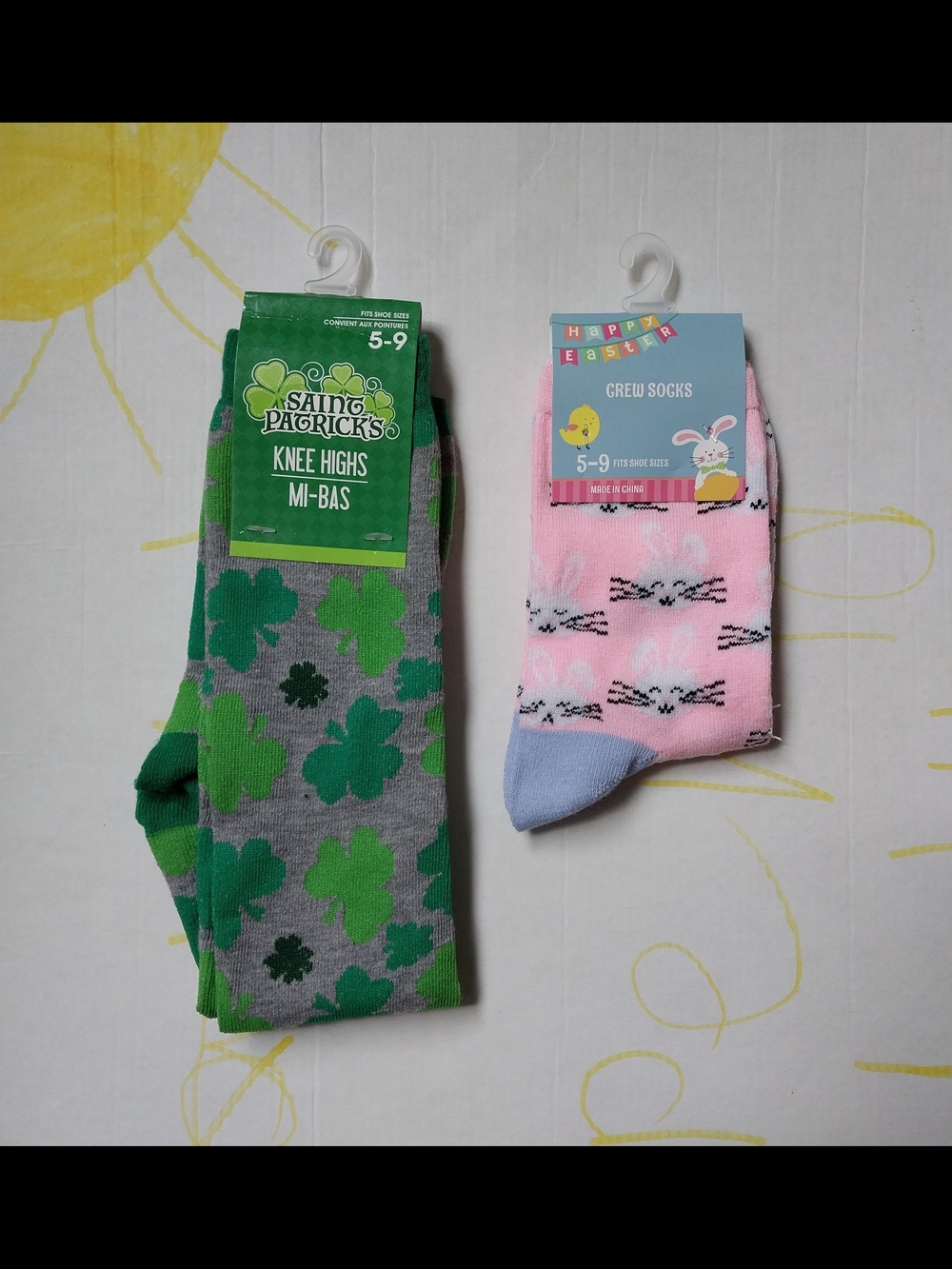 April Green Shamrock Knee-High & Easter Bunny Socks - Size 5-9